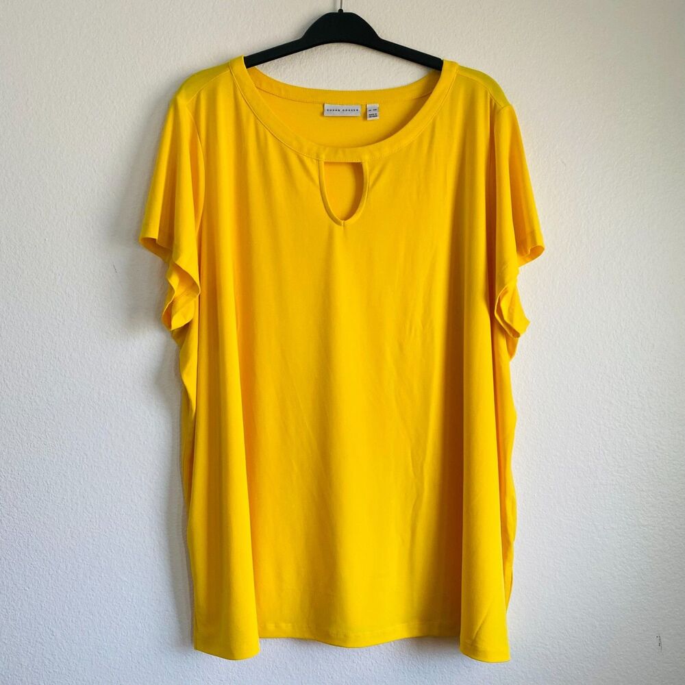Susan Graver Liquid Knit Top Blouse Tunic Keyhole Neck Plus Size 4XP Sunshine